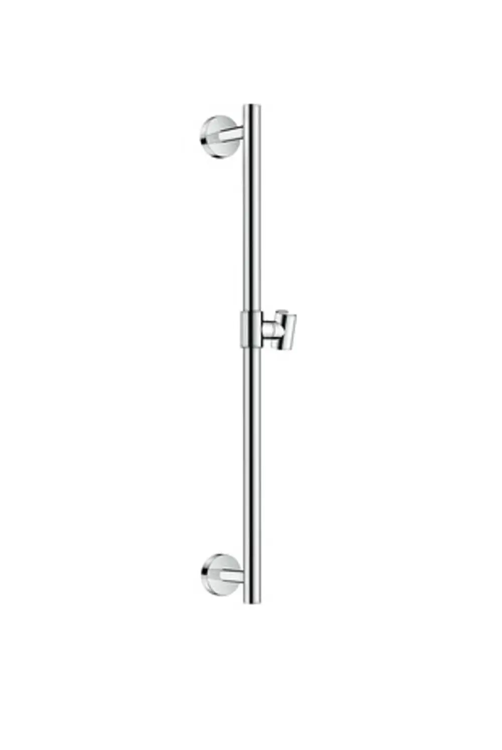 Hansgrohe Brausestange in Chrom-Optik, vertikal montiert, mit zwei Wandhaltern zur Befestigung. Optimal für die Installation in Duschbereichen.